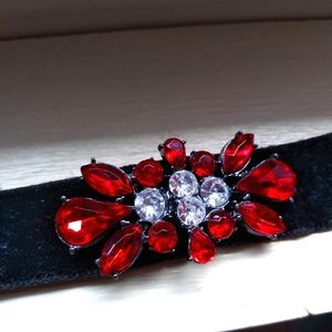 Black Velvet Choker Necklace with Red ♥️ and Diamond Pendant